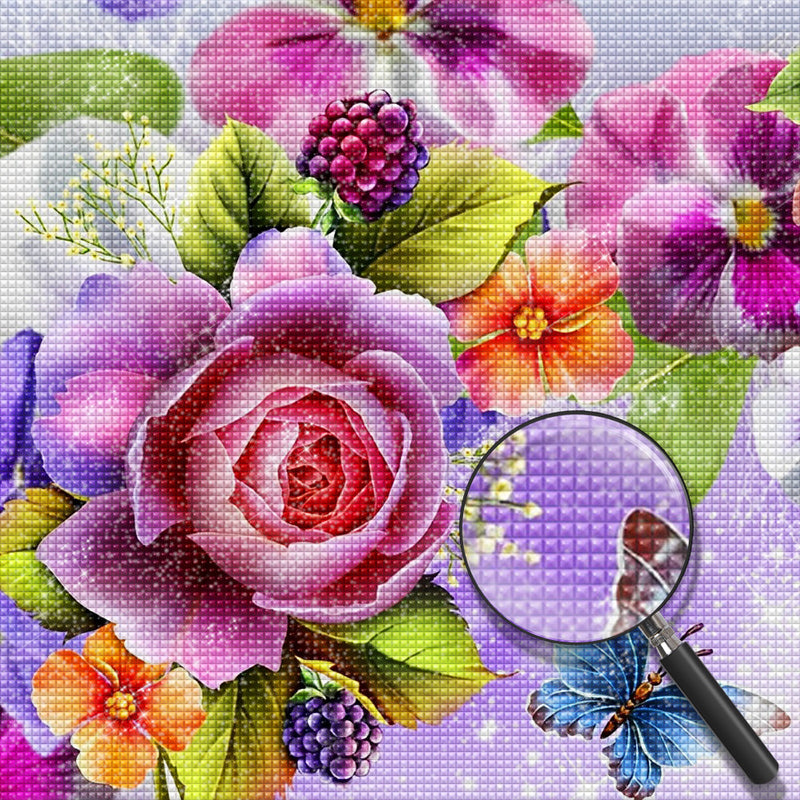 Rose and Iris with Blue Butterfly 5D DIY Diamond Painting Kits