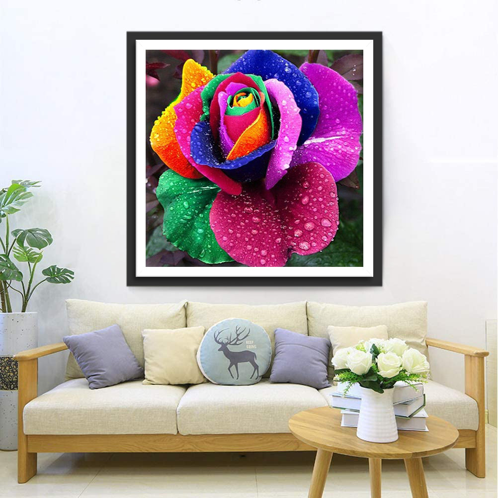 Colorful Rose with Dews Diamond Painting