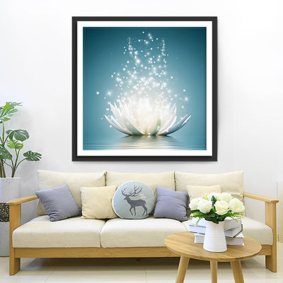 White Lotus and Fireflies Diamond Painting