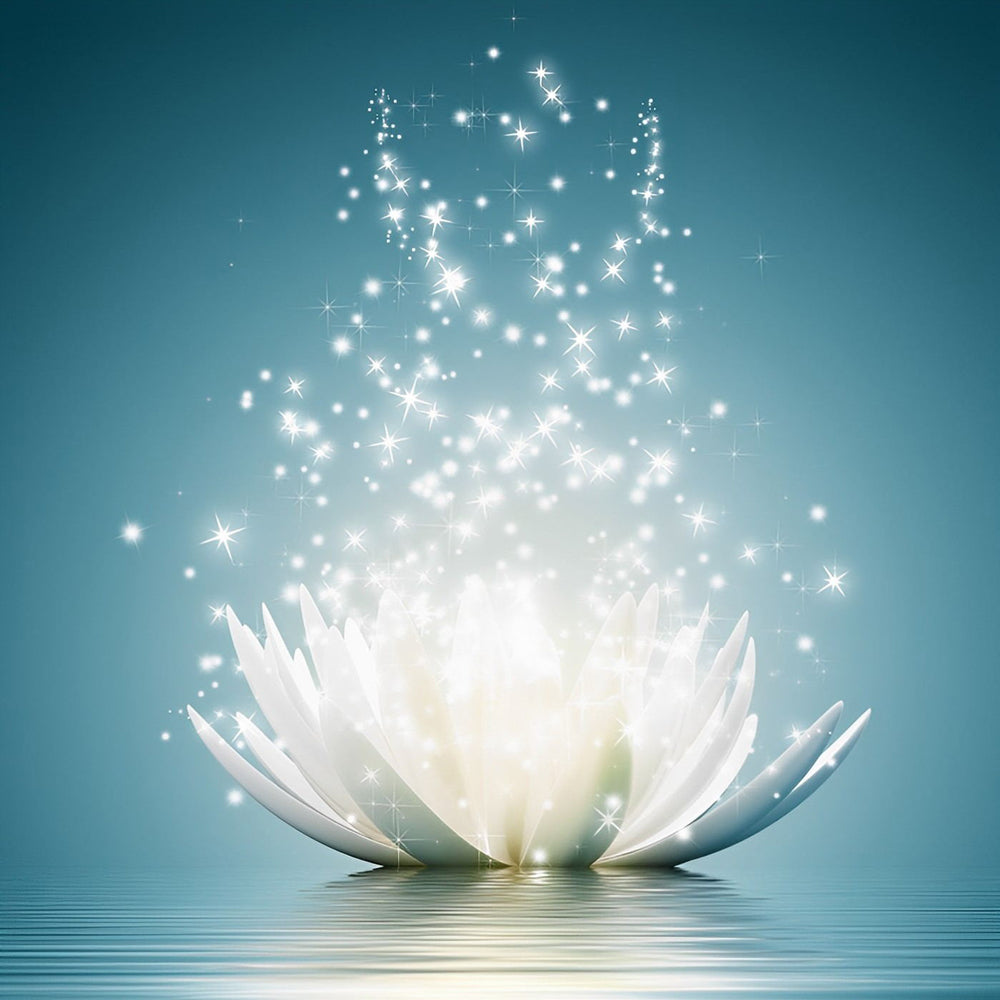 White Lotus and Fireflies Diamond Painting