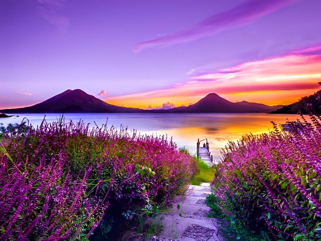 Mountain River and Flowers Diamond Painting