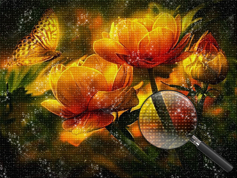 Lotus Orange and Luminous Butterfly Diamond Painting