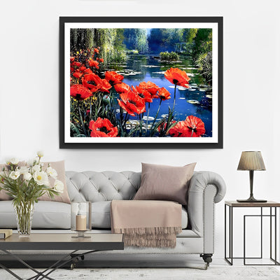 Red Poppies by the River Diamond Painting