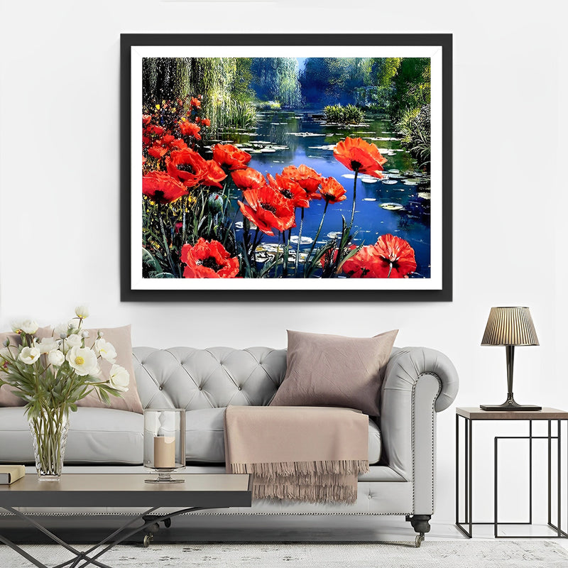 Red Poppies by the River 5D DIY Diamond Painting Kits