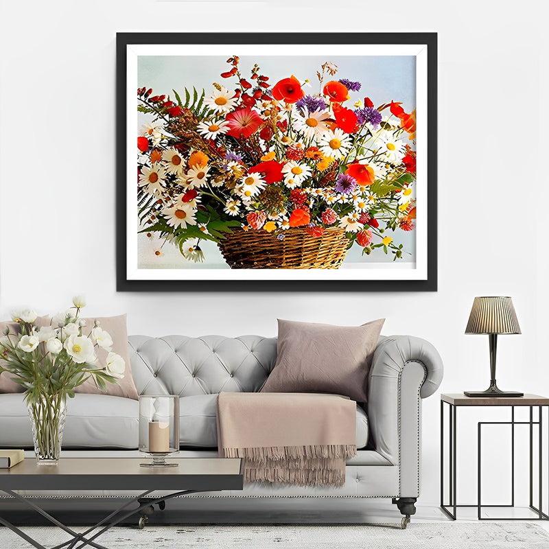 White Chrysanthemums and Red Poppies 5D DIY Diamond Painting Kits
