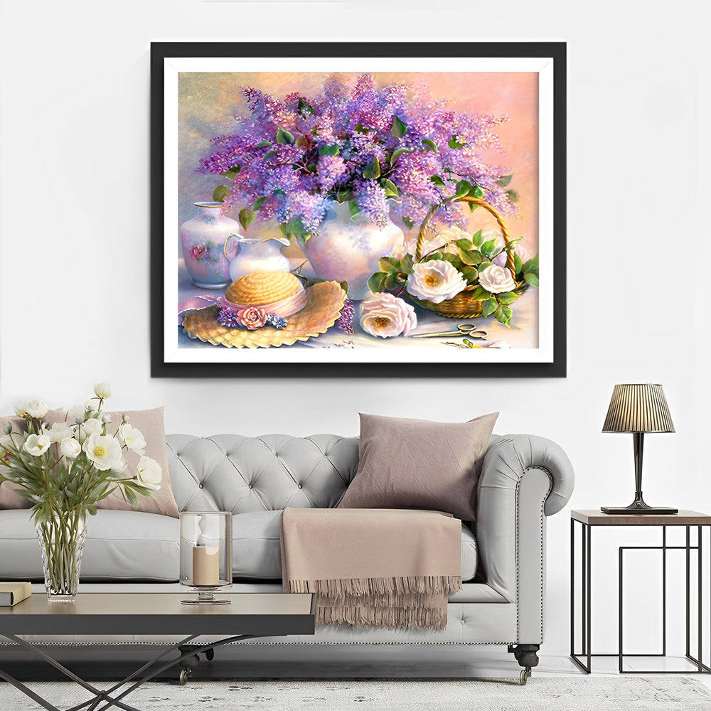 Lilac and White Roses Diamond Painting