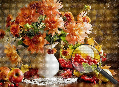 Pink-Orange Chrysanthemums and Fruits 5D DIY Diamond Painting Kits