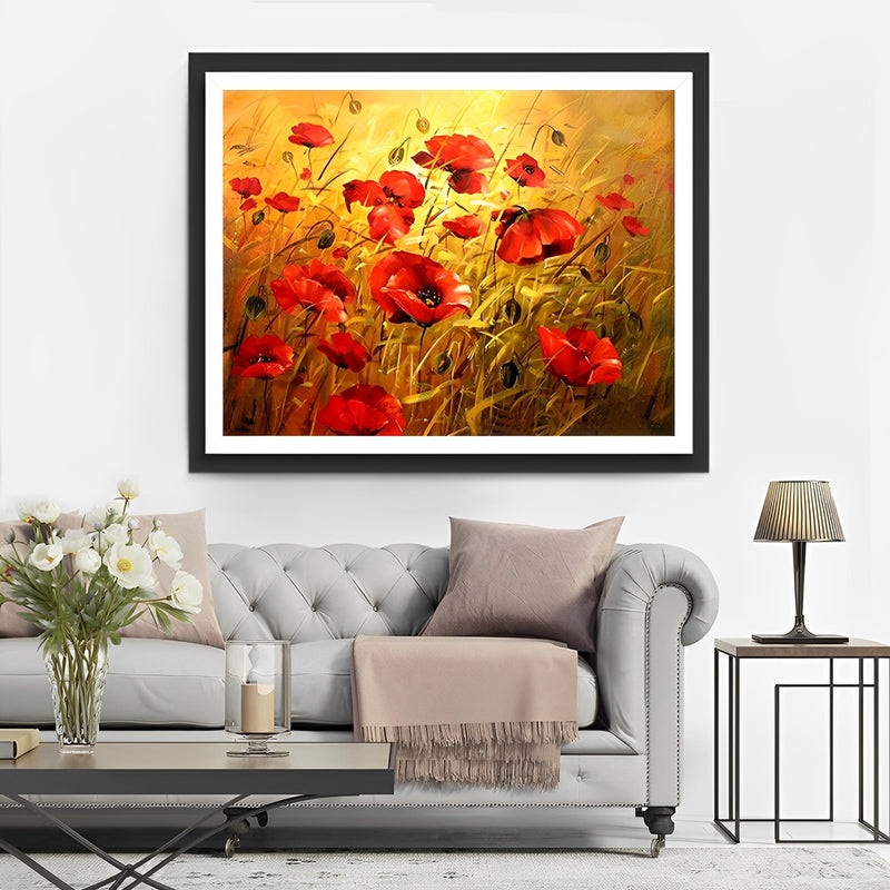 Red Poppies and Yellow Grasses 5D DIY Diamond Painting Kits