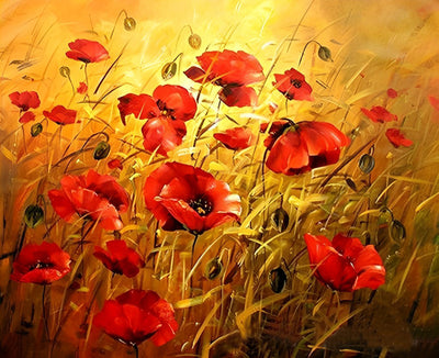 Red Poppies and Yellow Grasses 5D DIY Diamond Painting Kits
