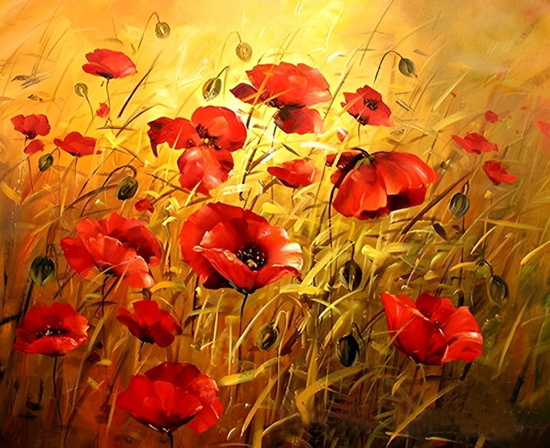 Red Poppies and Yellow Grasses Diamond Painting