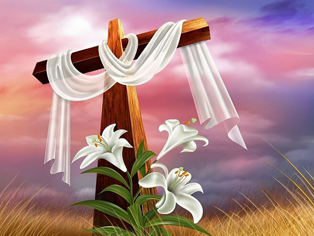 White Lilies and Cross Diamond Painting