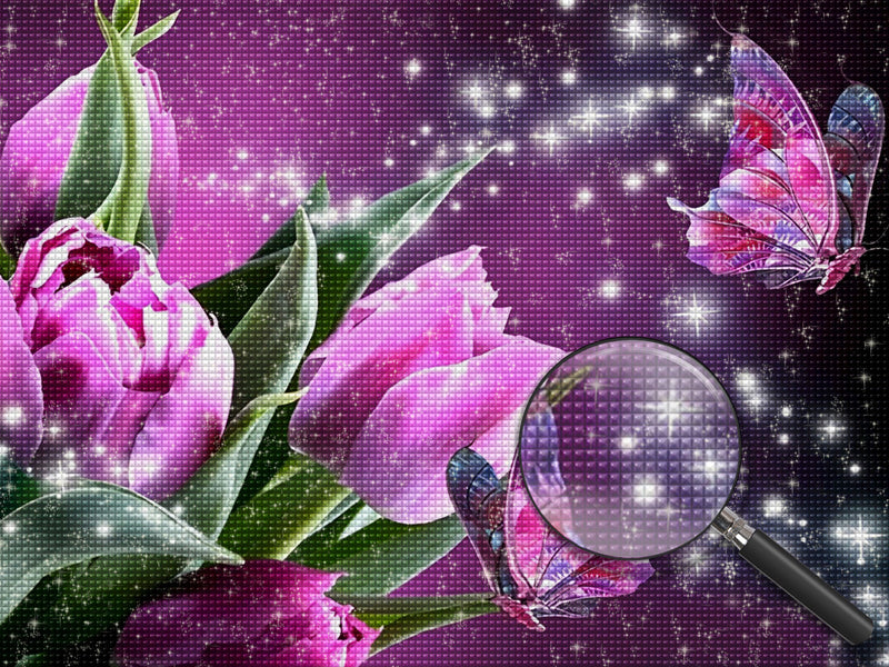 Butterflies and Pink Tulips 5D DIY Diamond Painting Kits
