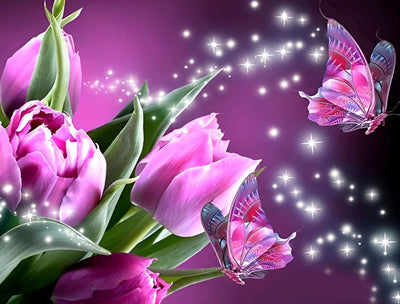 Butterflies and Pink Tulips 5D DIY Diamond Painting Kits