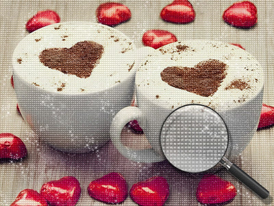 Coffee and Red Hearts Diamond Painting