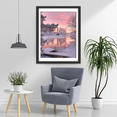 Winter Forest and River Diamond Painting