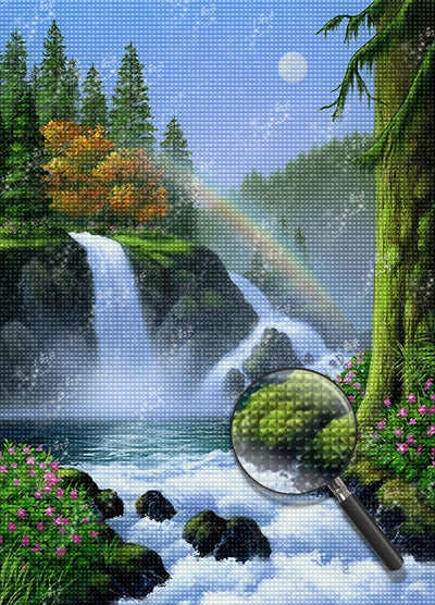 Forest and Falls with Rainbow Diamond Painting