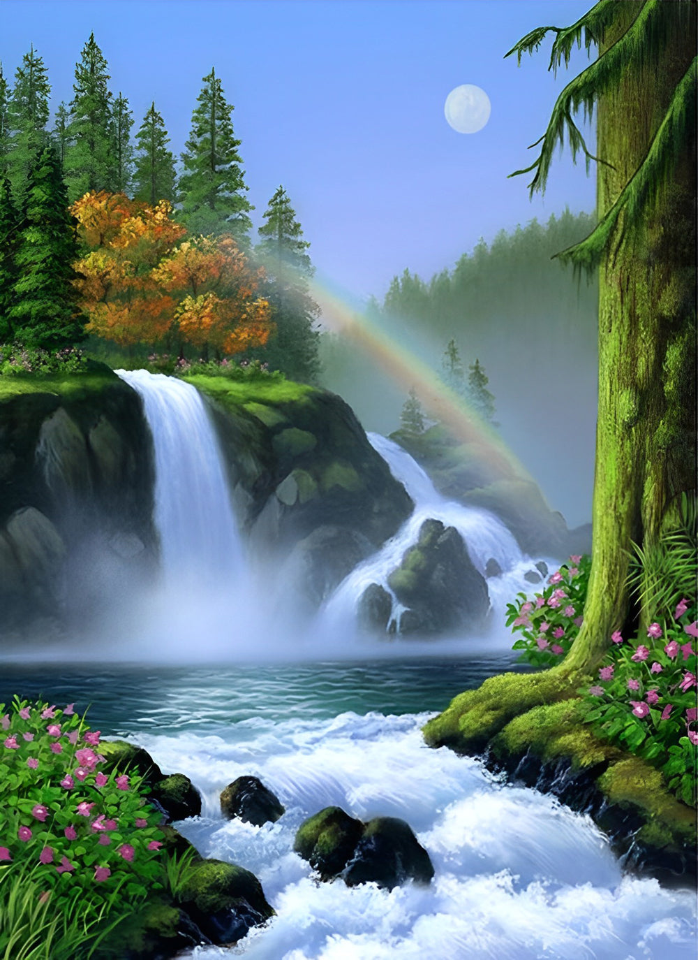 Forest and Falls with Rainbow Diamond Painting