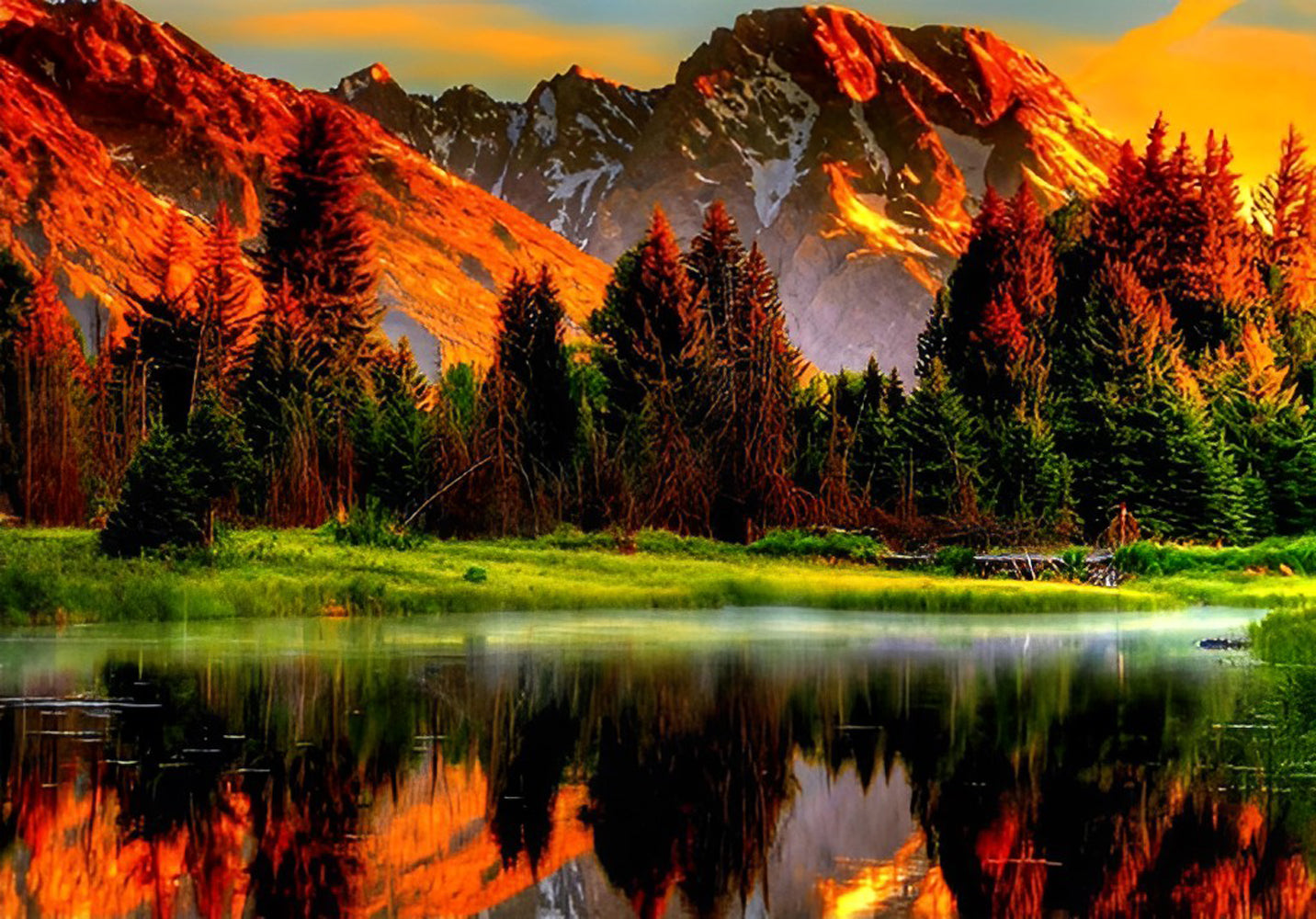 Forest and Red Mountains Diamond Painting