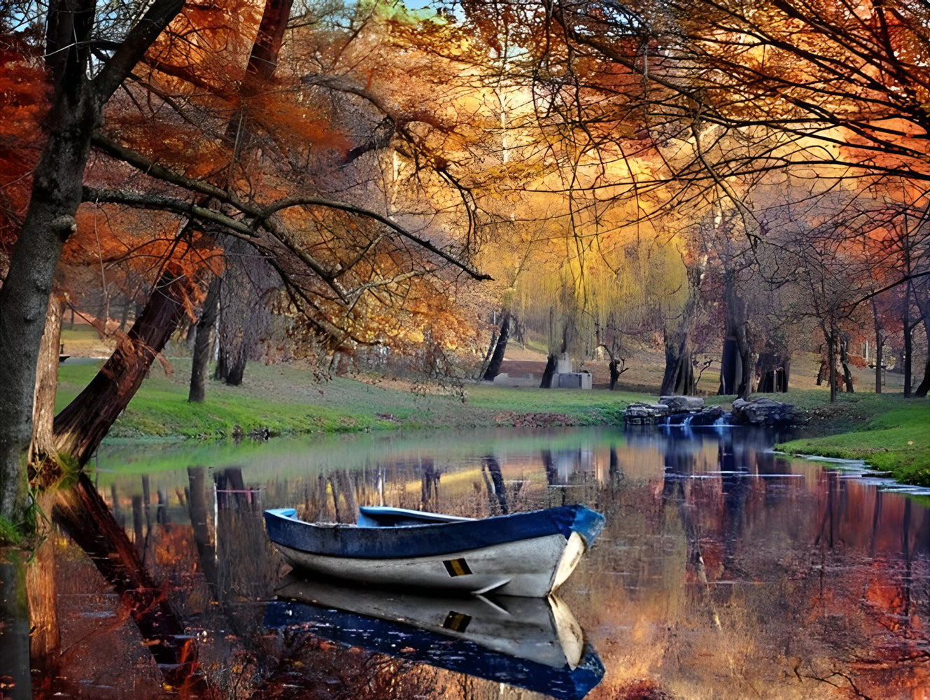 Autumn Forest and Stream Diamond Painting