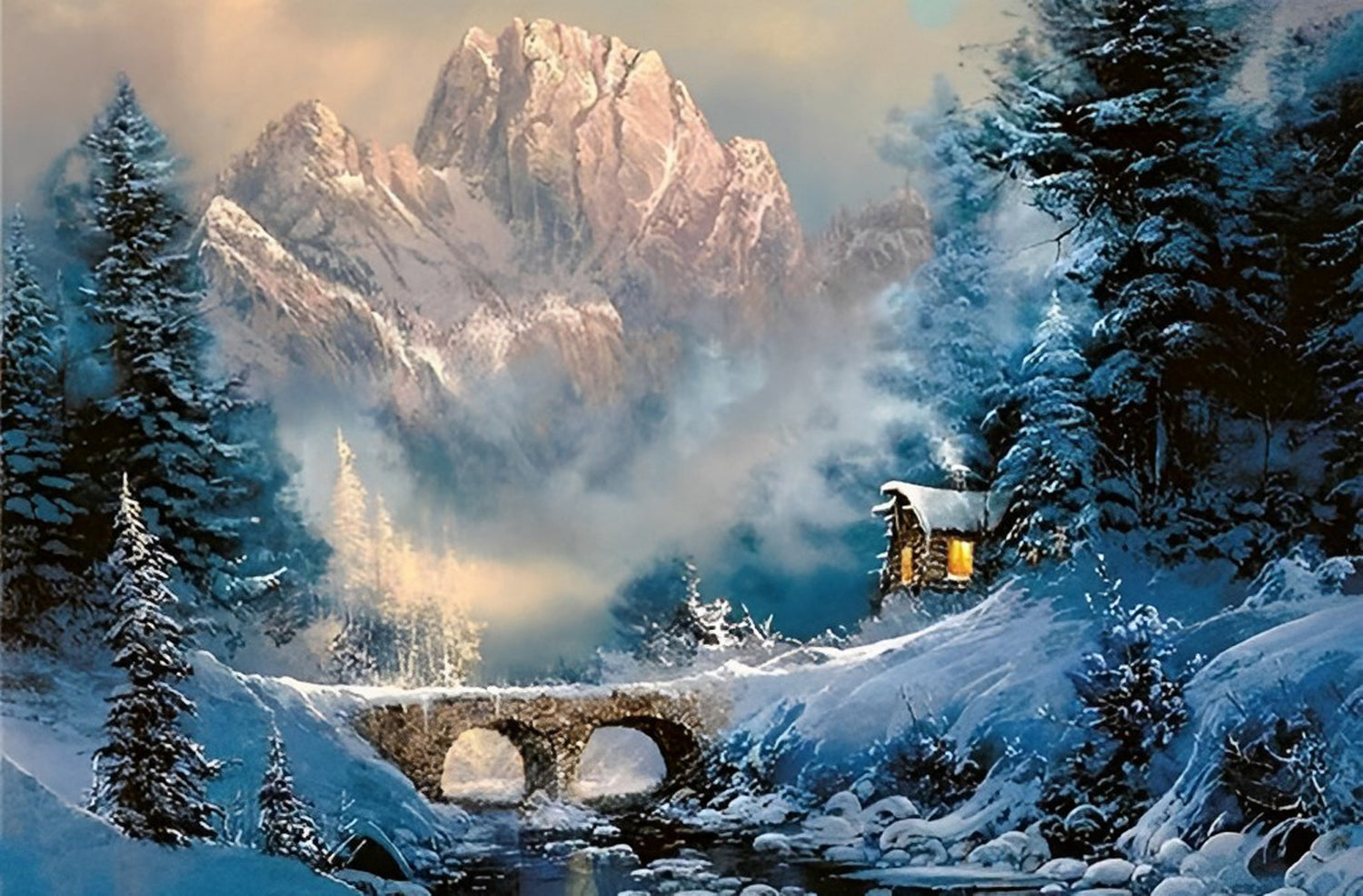 Chalet and Winter Bridge Diamond Painting