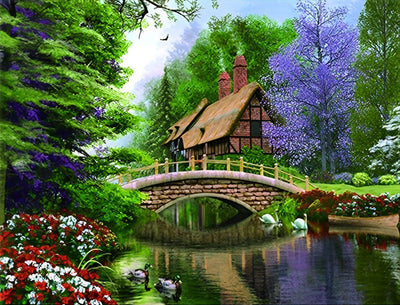 Chalet and Spring Bridge Diamond Painting