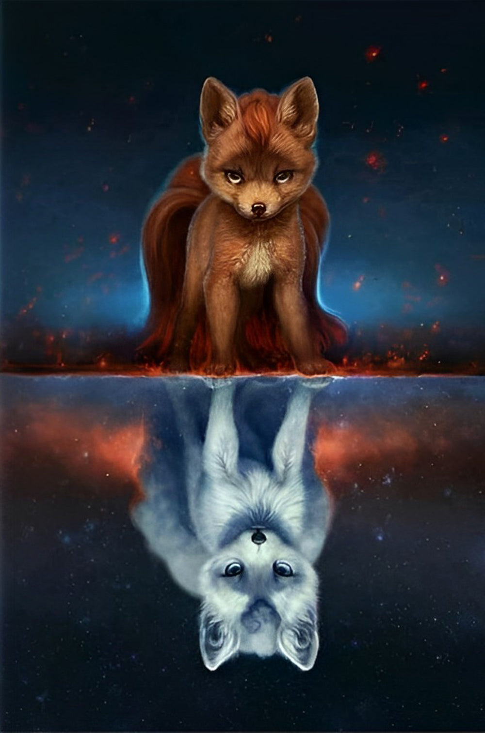 Red Fox and Polar Fox in Reflection Diamond Painting