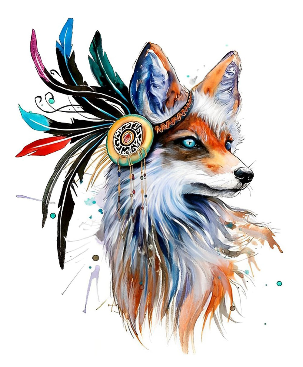 Red Fox and Colorful Feathers Diamond Painting