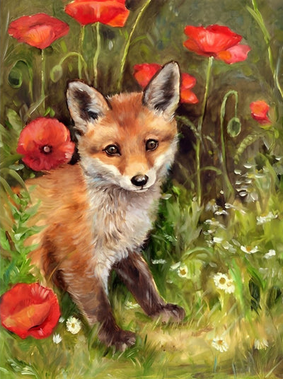 Red Fox and Red Flowers 5D DIY Diamond Painting Kits