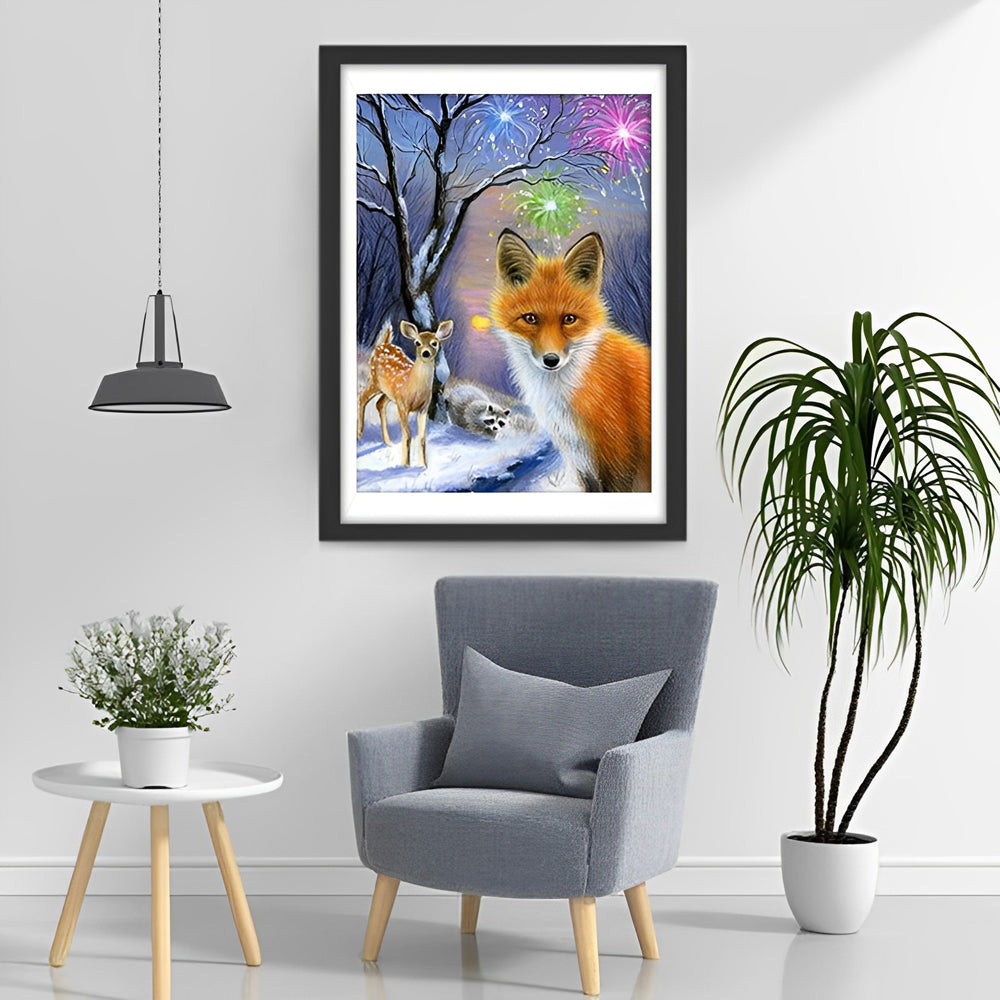 Fox, Fawn and Racoon Diamond Painting