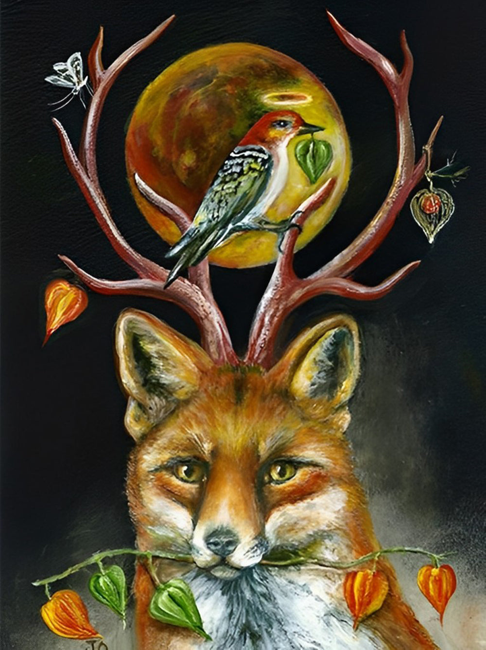 Red Fox and Yellow Moon Diamond Painting