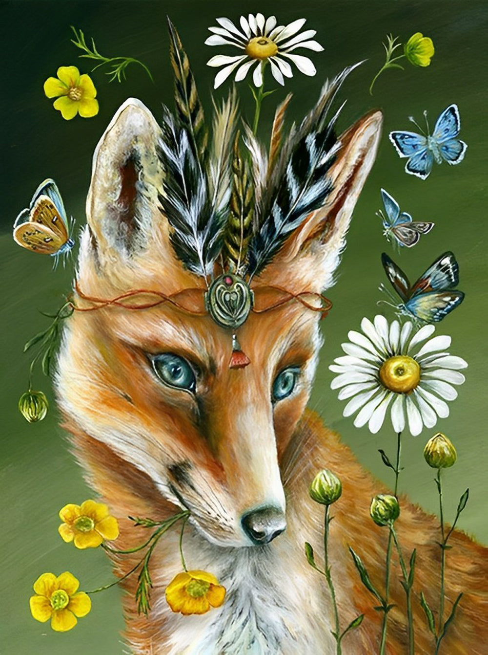 Beautiful Red Fox and Flowers Diamond Painting