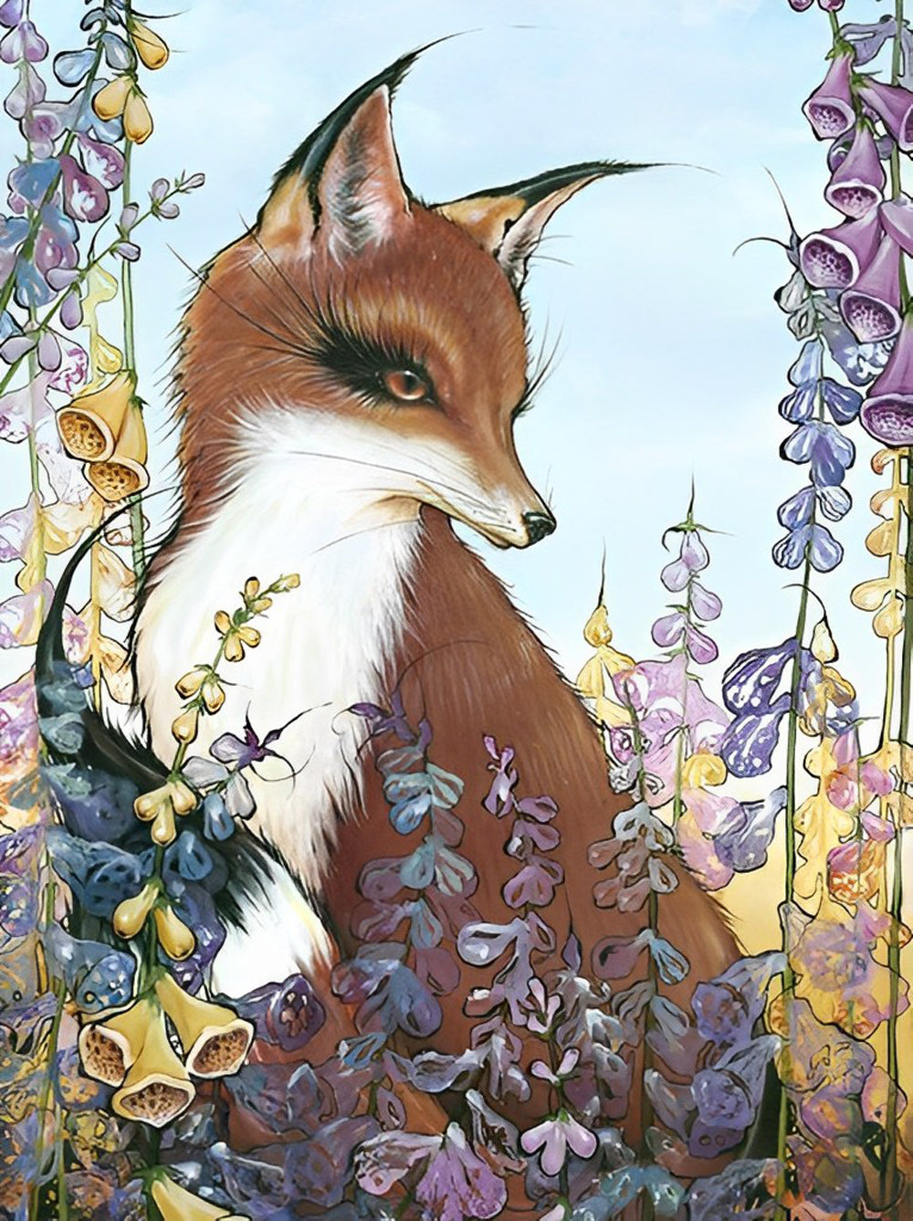 Fox and Purple Flowers Diamond Painting