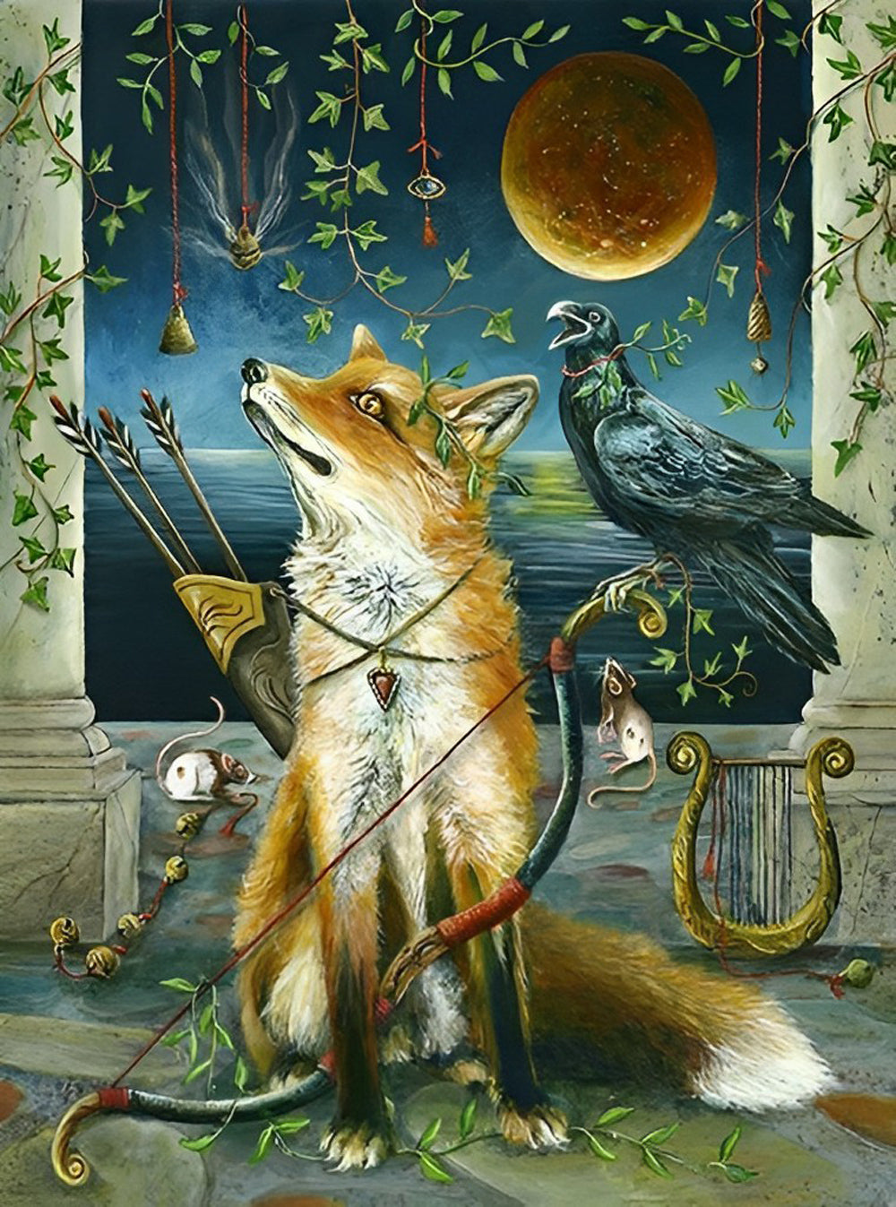 Fox, Raven and the Moon Diamond Painting
