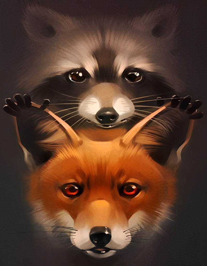 Red Fox and Racoon Diamond Painting