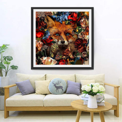 Red Fox and Colorful Flowers Diamond Painting