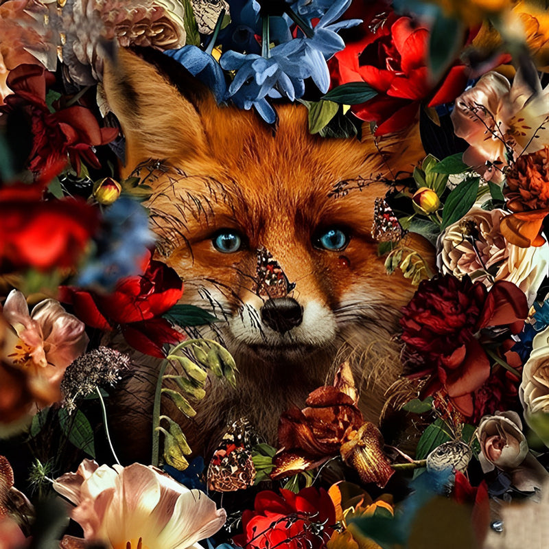 Red Fox and Colorful Flowers 5D DIY Diamond Painting Kits