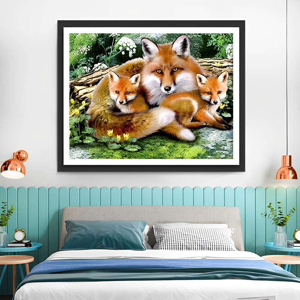 Mother Fox and Her Two Babies Diamond Painting