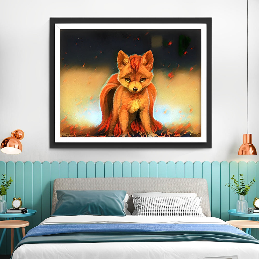 Fox with Huge Tail in the Flame Diamond Painting