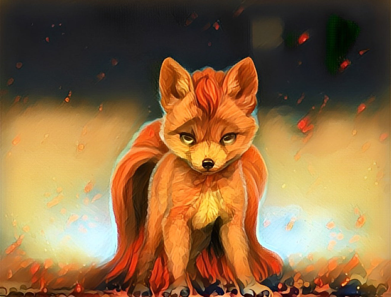 Fox with Huge Tail in the Flame Diamond Painting