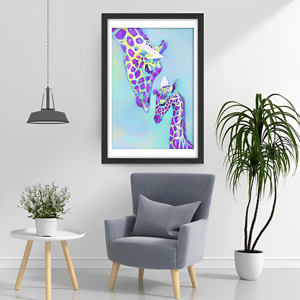 Mother Giraffe and Her Purple Baby Diamond Painting