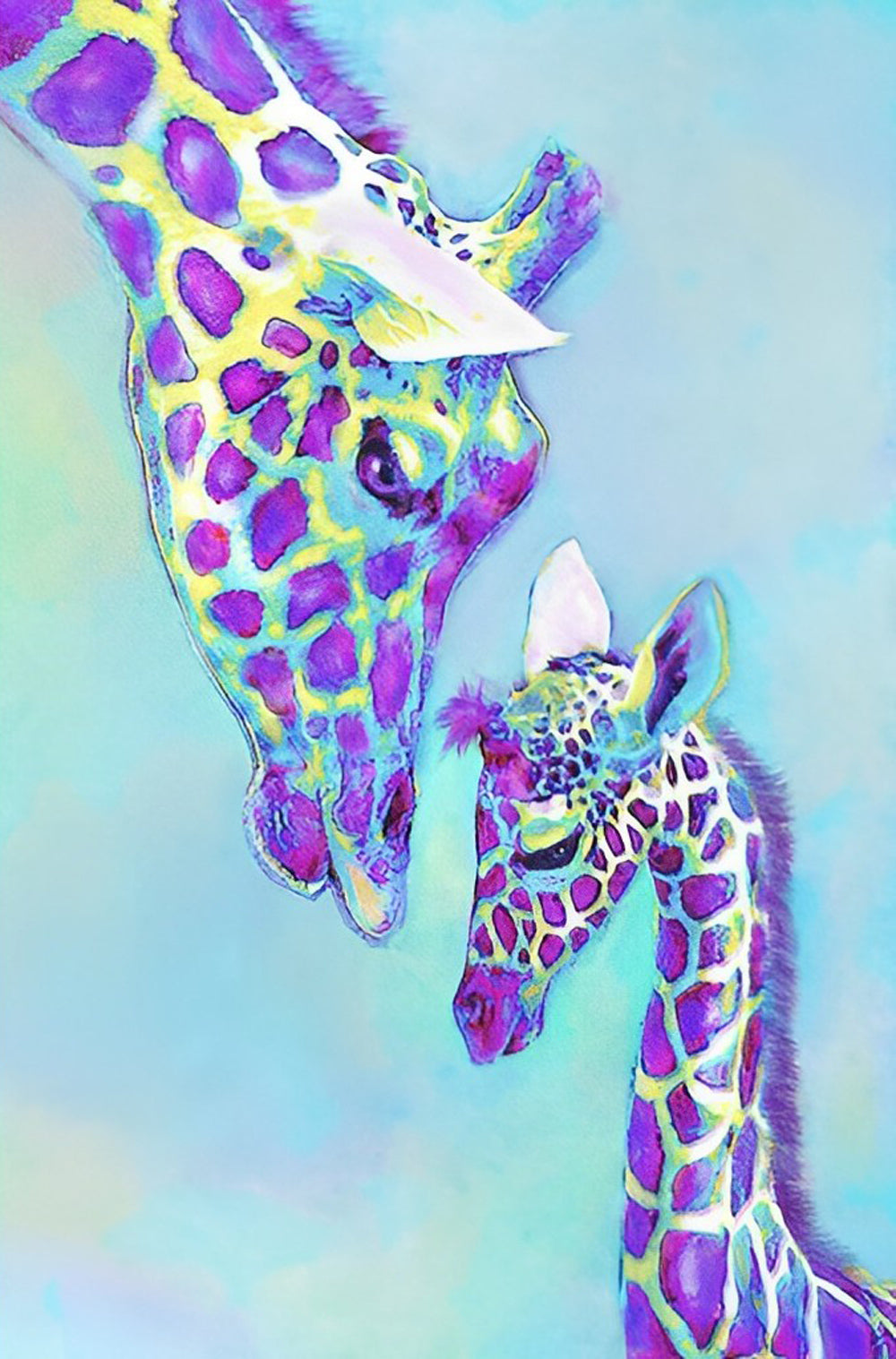 Mother Giraffe and Her Purple Baby Diamond Painting