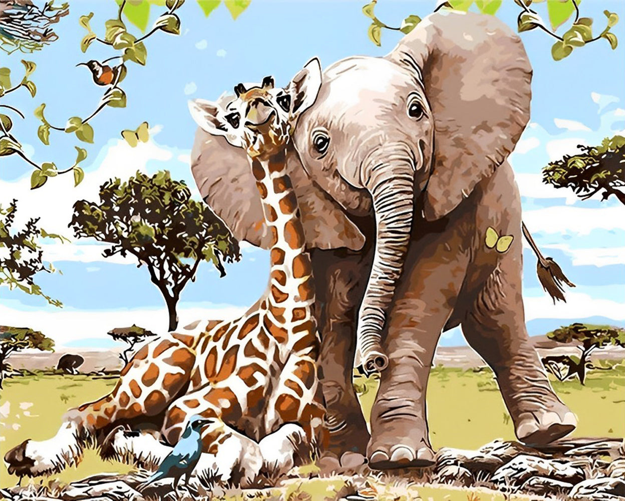 Giraffe and Elephant Diamond Painting