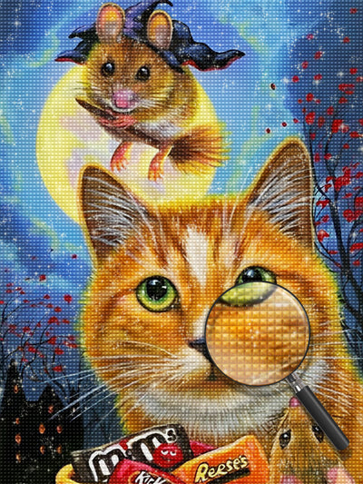 The Witch Mouse and the Orange Cat Diamond Painting