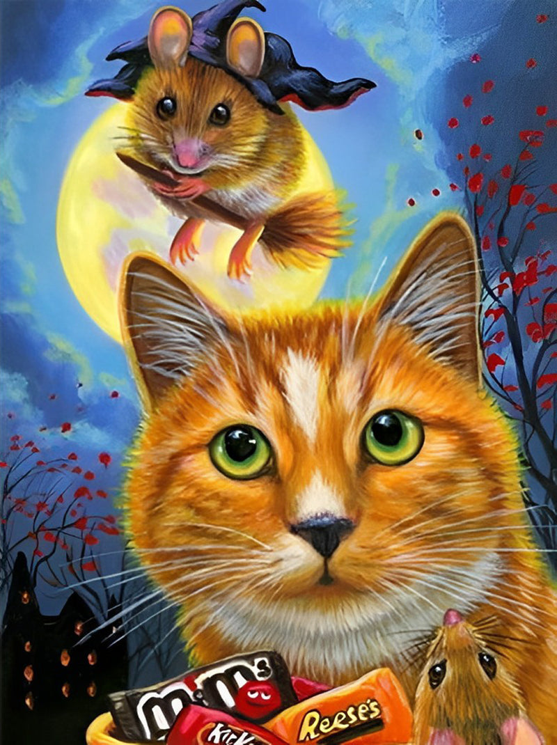 The Witch Mouse and the Orange Cat Diamond Painting