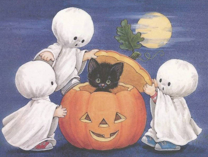Adorable Little Black Cat and Little Ghosts 5D DIY Diamond Painting Kits