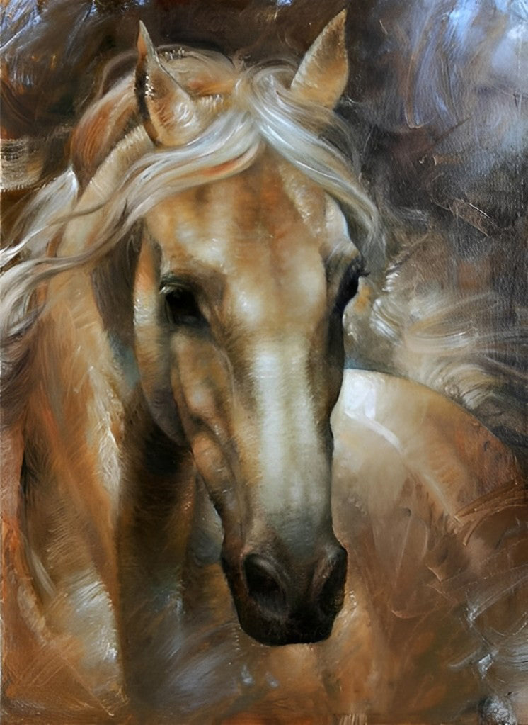 Red Horse with Long White Mane Diamond Painting