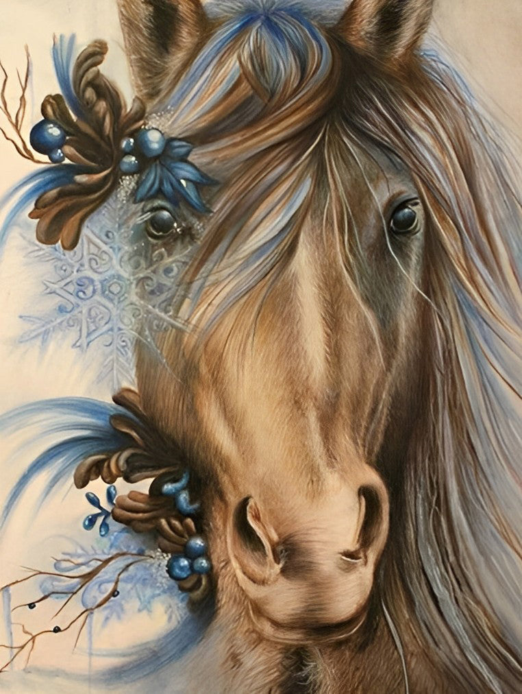 Brown Horse and Flowers Diamond Painting