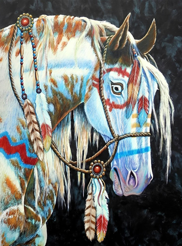 Blue and White Horse with Patterns Diamond Painting