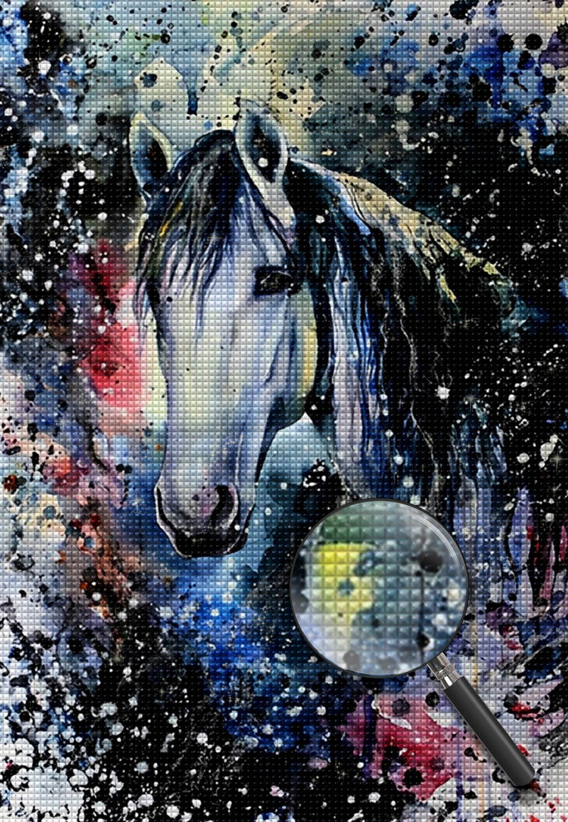 White Horse with Black Mane Diamond Painting