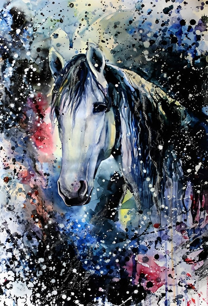 White Horse with Black Mane Diamond Painting